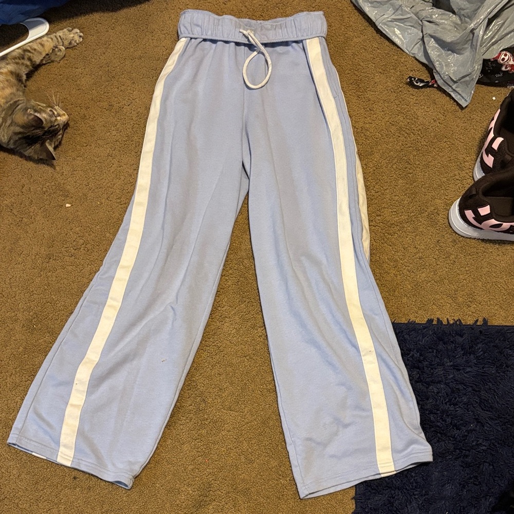 Women's Light Blue Track Pants with White Stripes